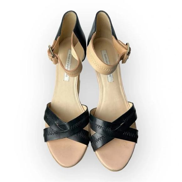 DIANE von FURSTENBERG Alara  Black Natural Designer Platform Sandals 9.5 - Picture 3 of 13